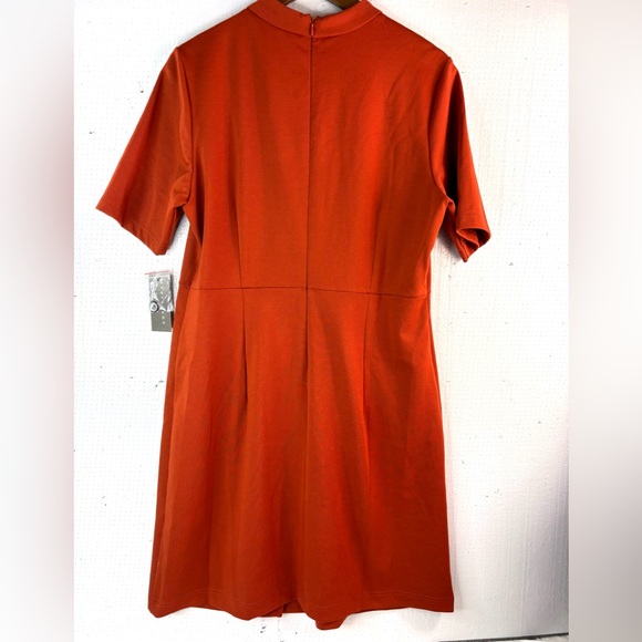 Sharagano 14 Workwesr High Neck Dress with Button Accent NWT in Burnt Orange - Picture 2 of 10